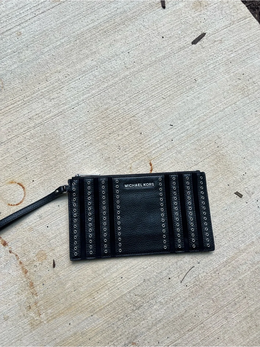 Michael Kors Black Pebbled Leather Eyelet Wristlet Pouch